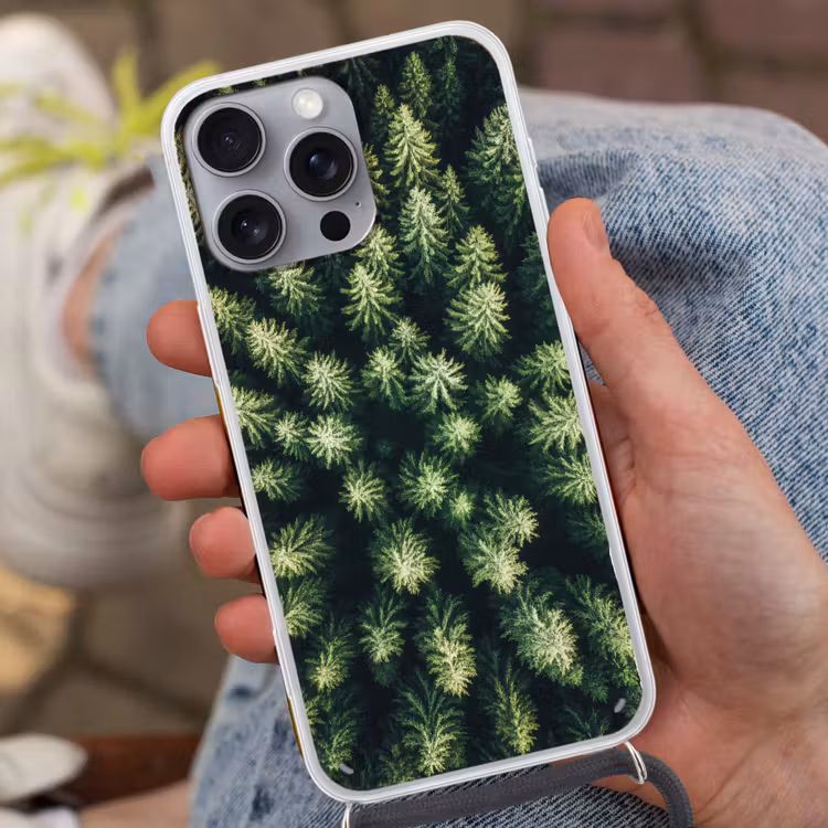 Bomen - Naaldwoud - Structuur Hoesje iPhone 16 Pro Max met koord klein -sfeer3