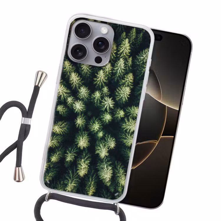 Bomen - Naaldwoud - Structuur Hoesje iPhone 16 Pro Max met koord klein -sfeer1