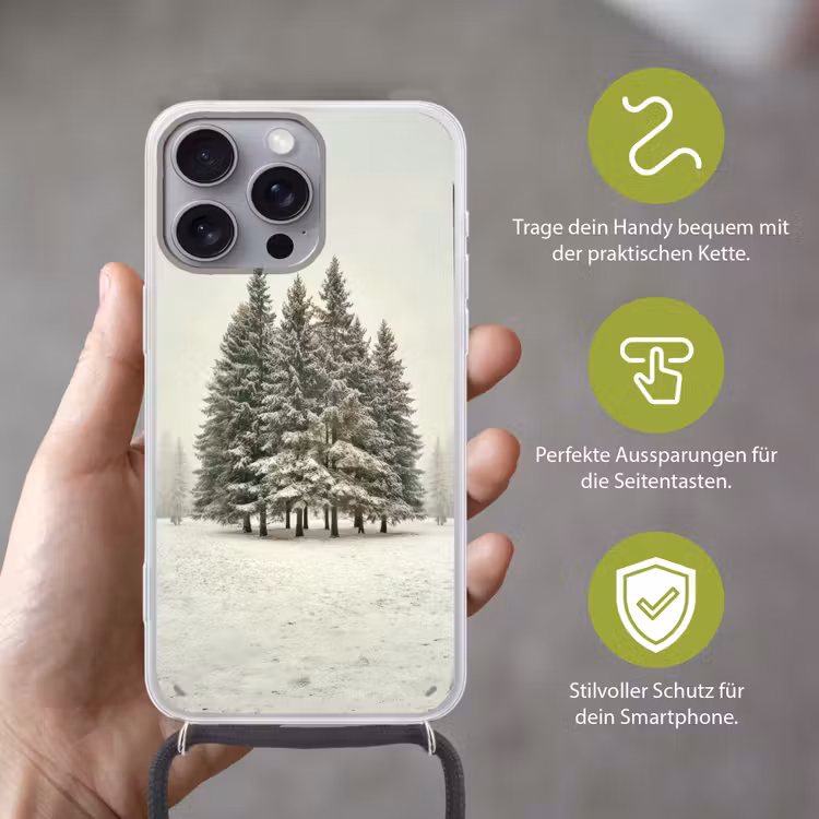 Bomen - Sneeuw - Wit Hoesje iPhone 16 Pro Max met koord klein -sfeer2_DE