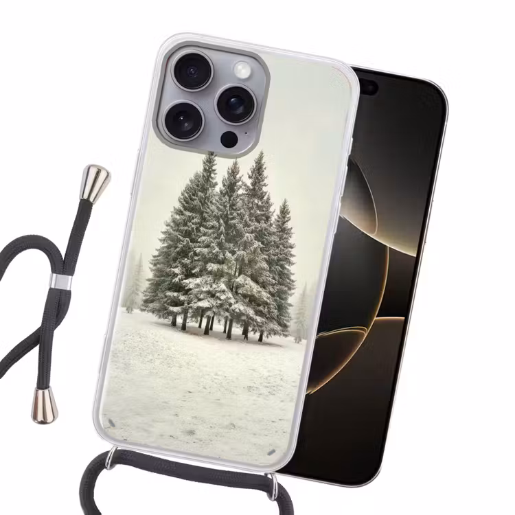 Bomen - Sneeuw - Wit Hoesje iPhone 16 Pro Max met koord klein -sfeer1