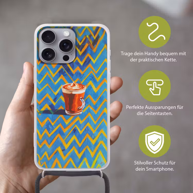 Mok - Koffie - Zigzag - Slagroom Hoesje iPhone 16 Pro Max met koord klein -sfeer2_DE