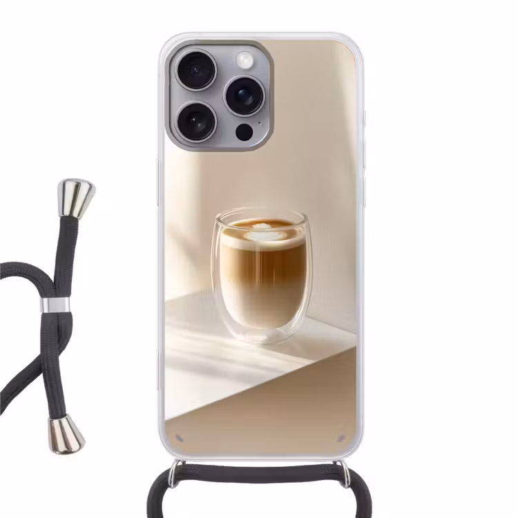 Mok - Latte - Minimalistisch - Schaduw Hoesje iPhone 16 Pro Max met koord klein -3d