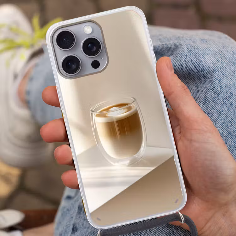 Mok - Latte - Minimalistisch - Schaduw Hoesje iPhone 16 Pro Max met koord klein -sfeer3