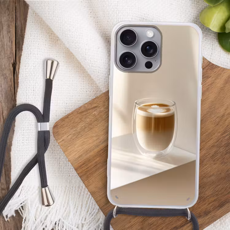 Mok - Latte - Minimalistisch - Schaduw Hoesje iPhone 16 Pro Max met koord klein -sfeer4