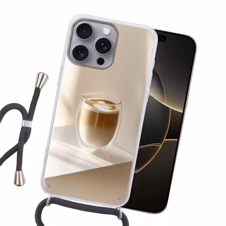 Mok - Latte - Minimalistisch - Schaduw Hoesje iPhone 16 Pro Max met koord klein -sfeer1