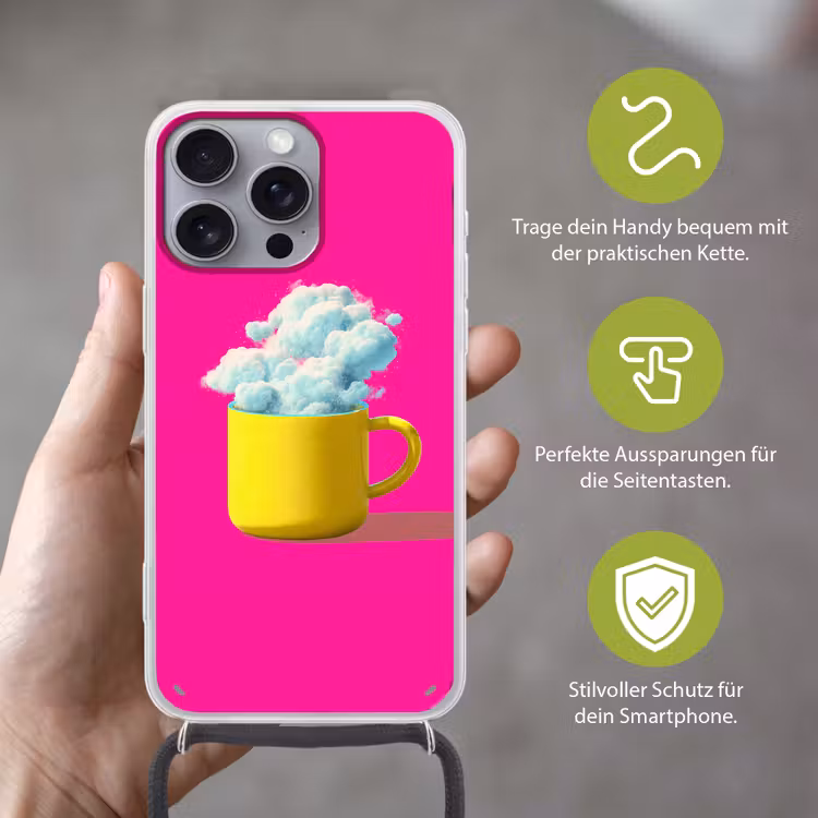 Mok - Wolken - Roze - Minimalitisch Hoesje iPhone 16 Pro Max met koord klein -sfeer2_DE