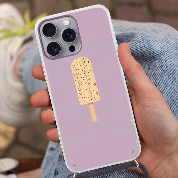 Beige - Ijsje - Spikkels Hoesje iPhone 16 Pro Max met koord klein -sfeer3