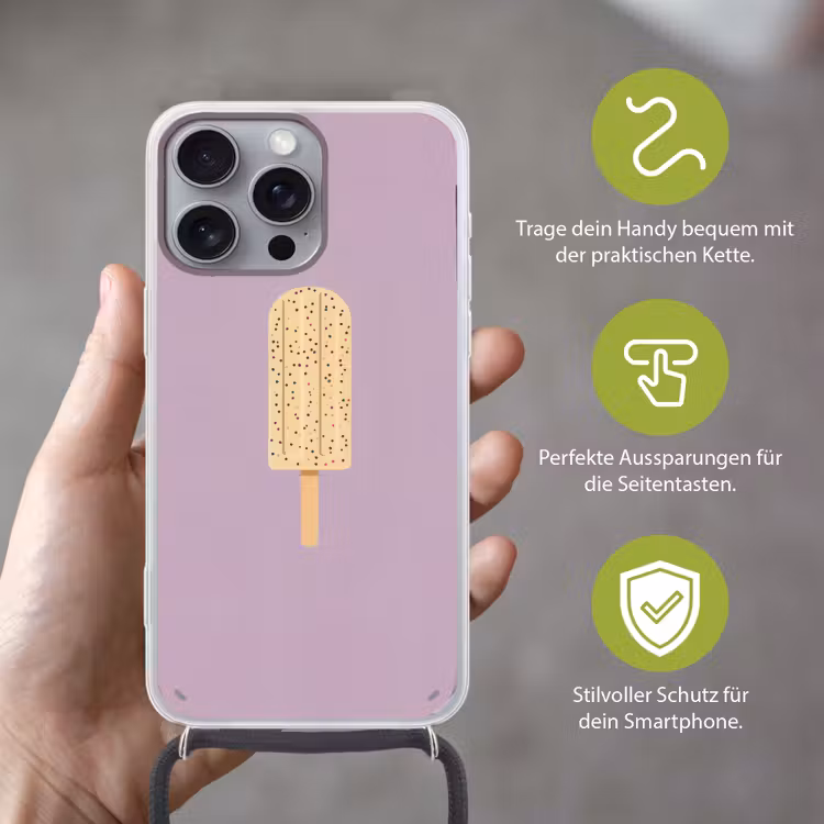 Beige - Ijsje - Spikkels Hoesje iPhone 16 Pro Max met koord klein -sfeer2_DE