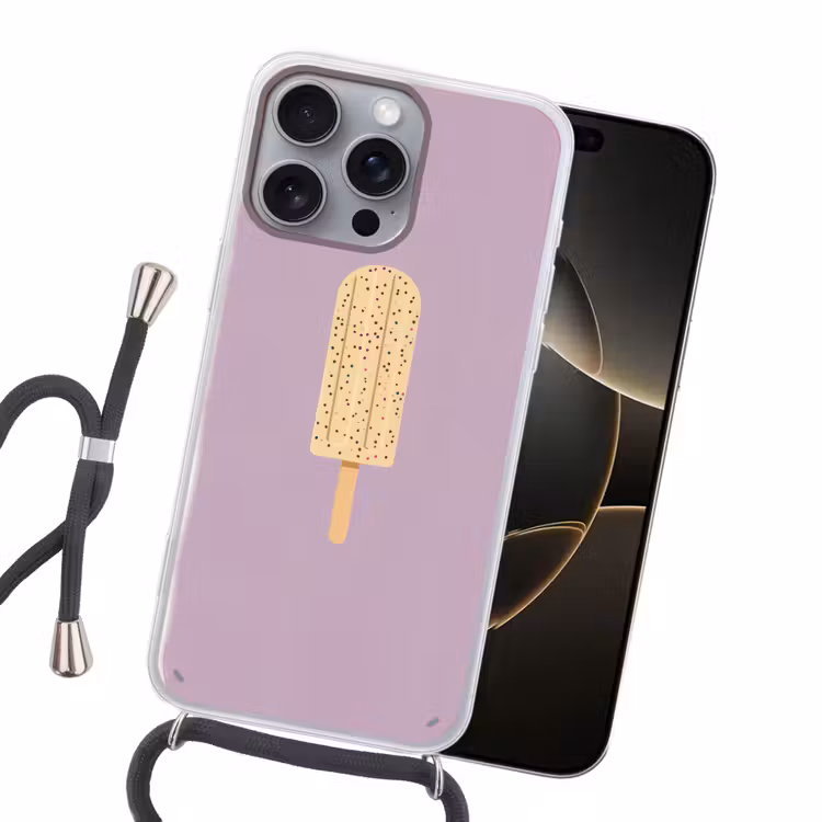 Beige - Ijsje - Spikkels Hoesje iPhone 16 Pro Max met koord klein -sfeer1