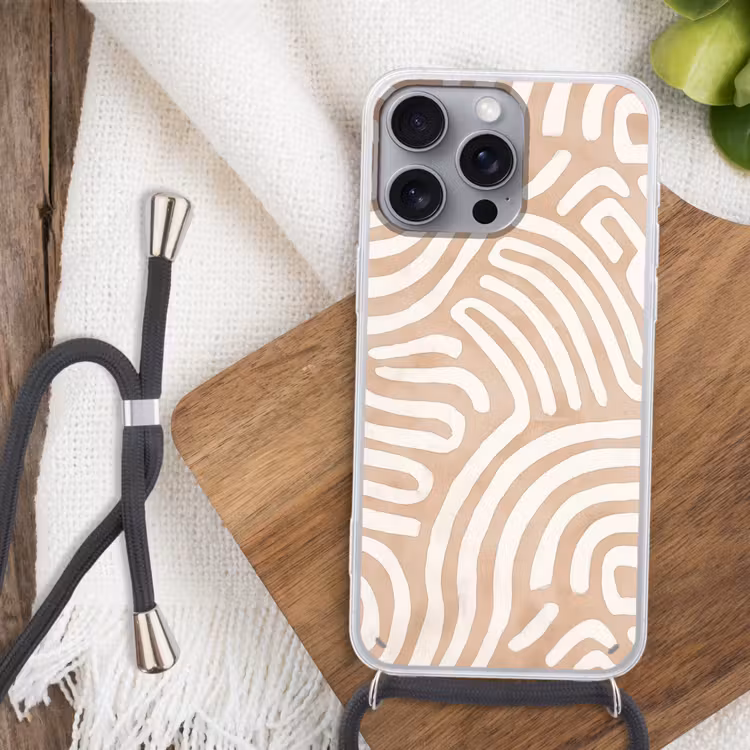 Beige - Aardspatroon Hoesje iPhone 16 Pro Max met koord klein -sfeer4