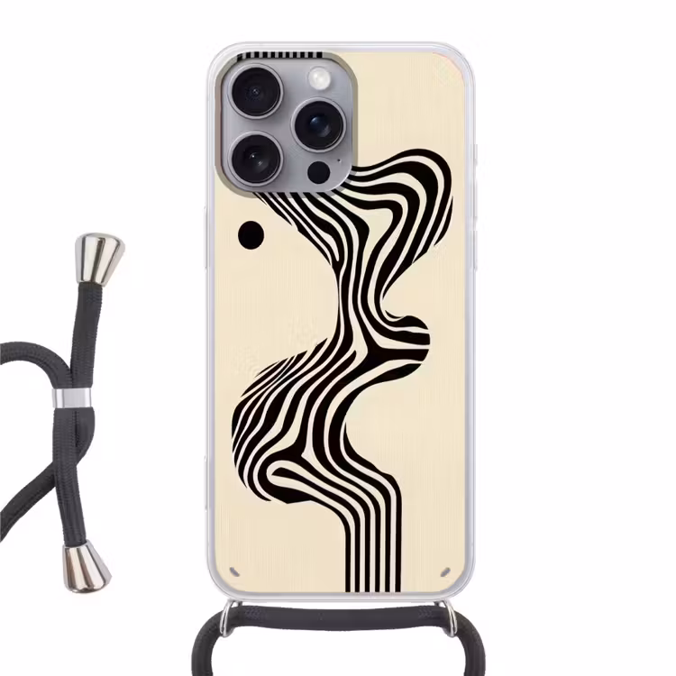 Beige - Lijnen - Golvend - Abstract Hoesje iPhone 16 Pro Max met koord klein -3d