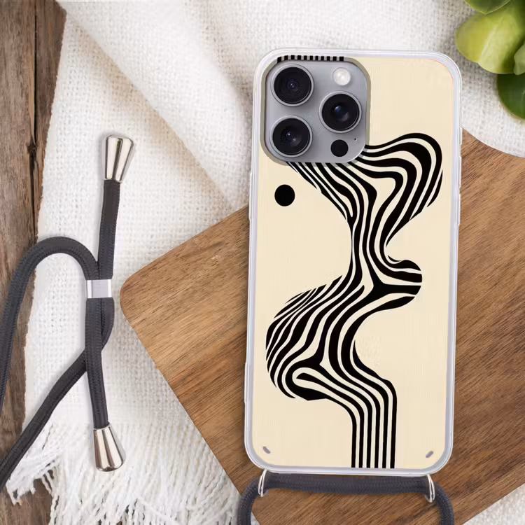Beige - Lijnen - Golvend - Abstract Hoesje iPhone 16 Pro Max met koord klein -sfeer4