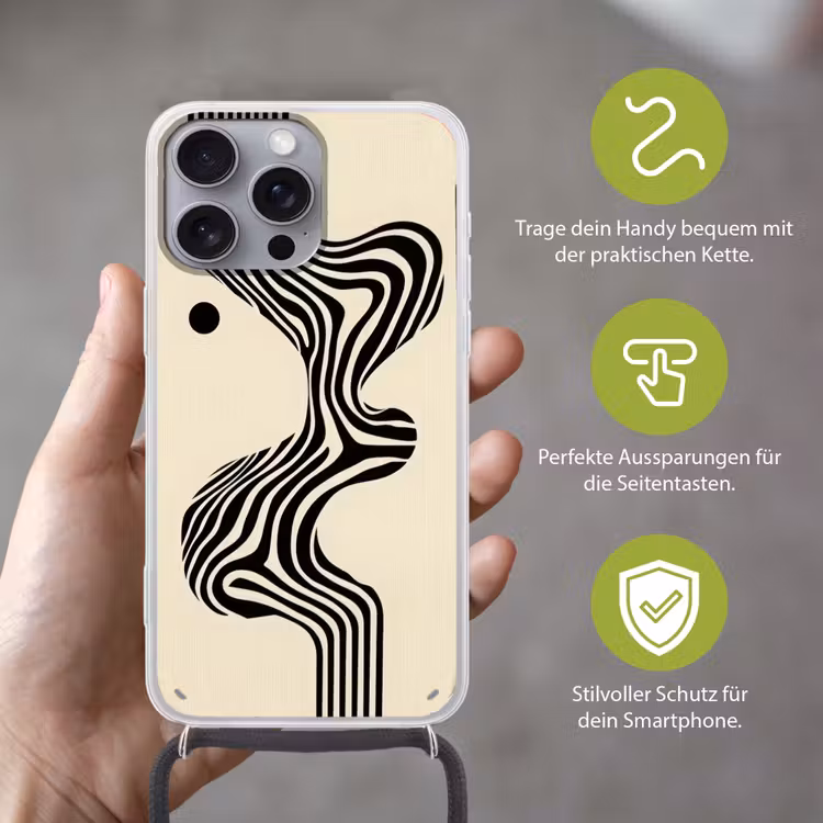 Beige - Lijnen - Golvend - Abstract Hoesje iPhone 16 Pro Max met koord klein -sfeer2_DE