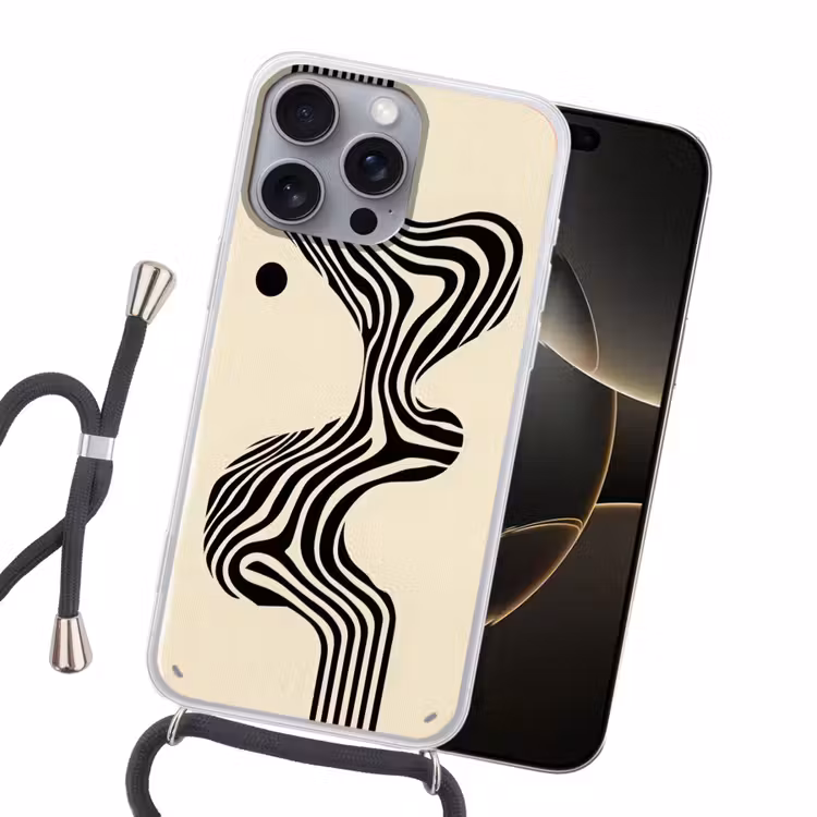 Beige - Lijnen - Golvend - Abstract Hoesje iPhone 16 Pro Max met koord klein -sfeer1