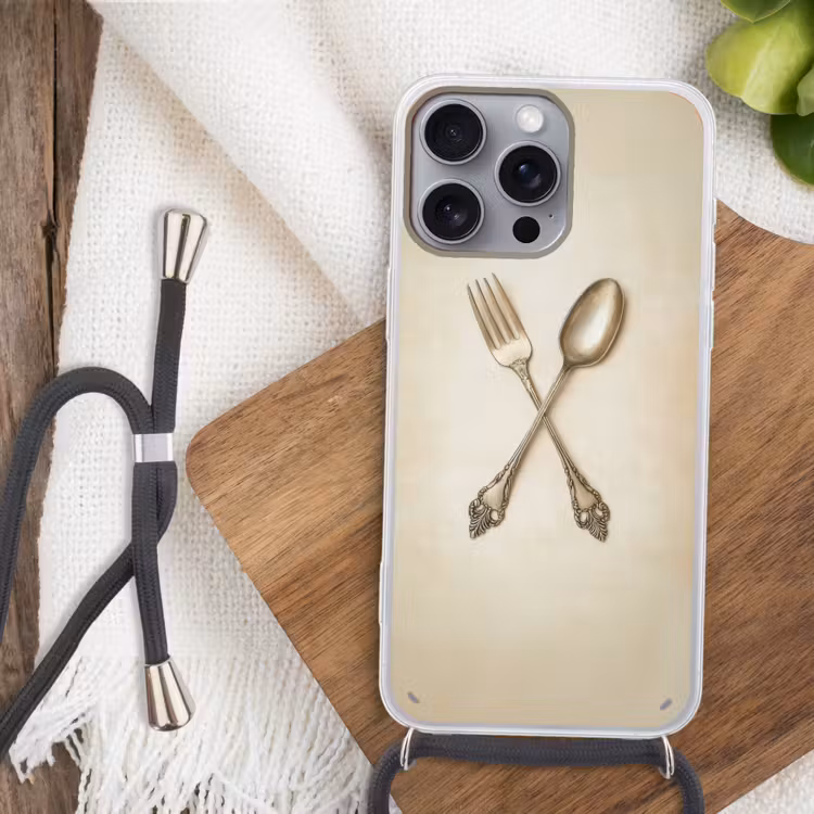 Beige - Vintage - Bestek Hoesje iPhone 16 Pro Max met koord klein -sfeer4