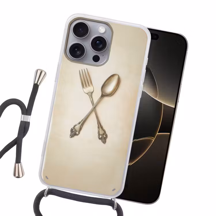 Beige - Vintage - Bestek Hoesje iPhone 16 Pro Max met koord klein -sfeer1