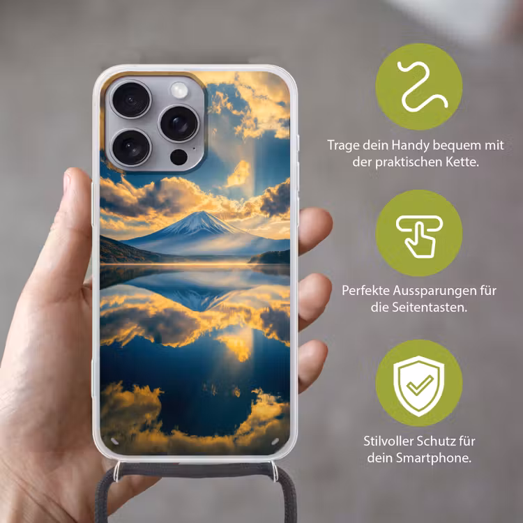 Berg - Rivier - Zonsondergang Hoesje iPhone 16 Pro Max met koord klein -sfeer2_DE