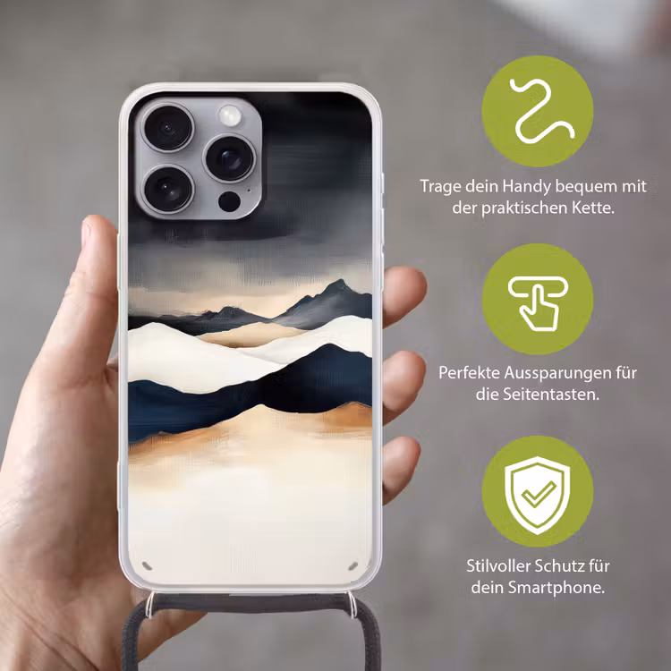 Bergen - Donkerblauw - Landschap Hoesje iPhone 16 Pro Max met koord klein -sfeer2_DE