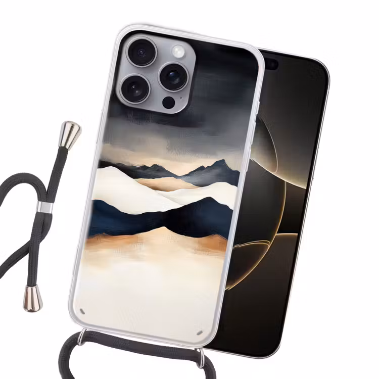 Bergen - Donkerblauw - Landschap Hoesje iPhone 16 Pro Max met koord klein -sfeer1
