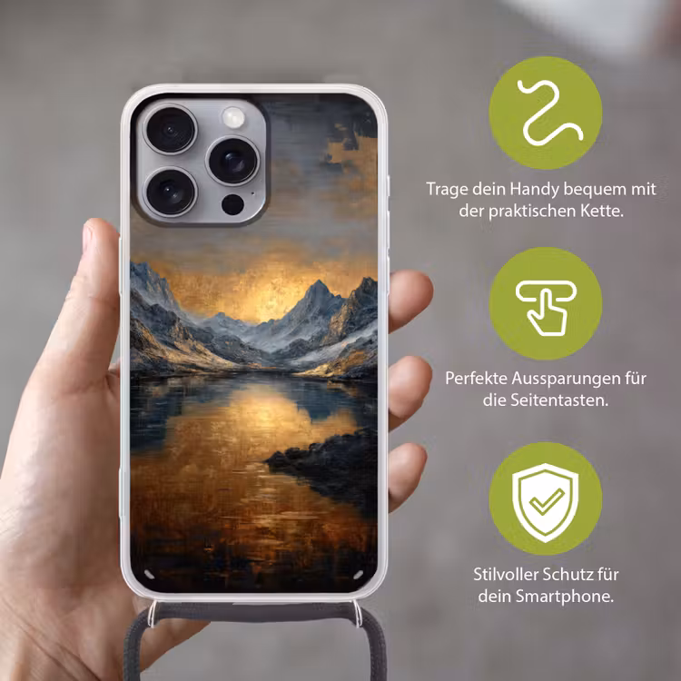 Berglandschap met Gouden Zonsondergang Hoesje iPhone 16 Pro Max met koord klein -sfeer2_DE