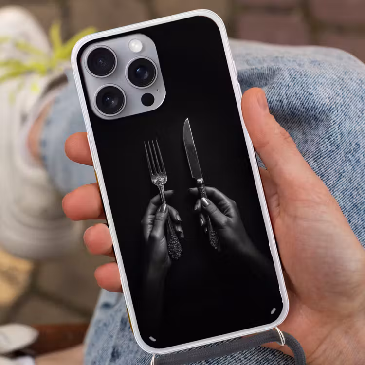 Bestek - Zwart - Wit Hoesje iPhone 16 Pro Max met koord klein -sfeer3