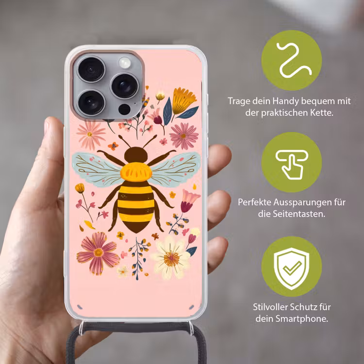 Bij - Geel - Bloemen - Kleurrijk Hoesje iPhone 16 Pro Max met koord klein -sfeer2_DE