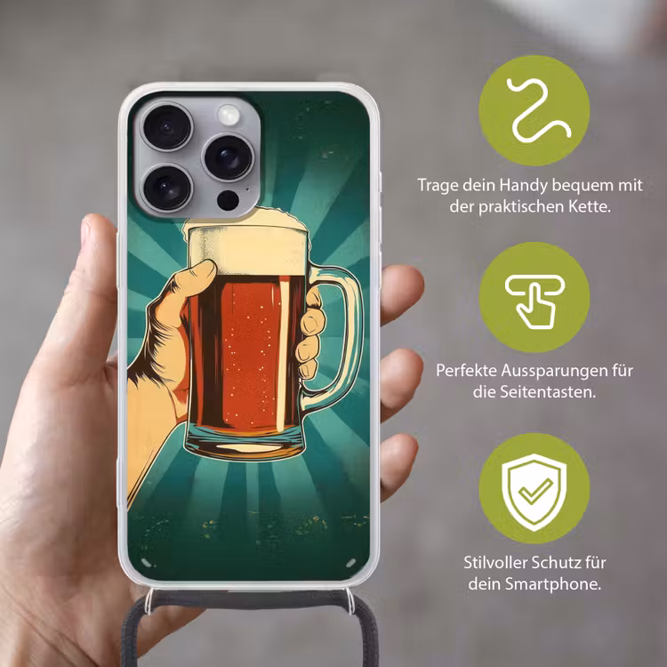 Bierglas - Schuim - Retro - Groen Hoesje iPhone 16 Pro Max met koord klein -sfeer2_DE