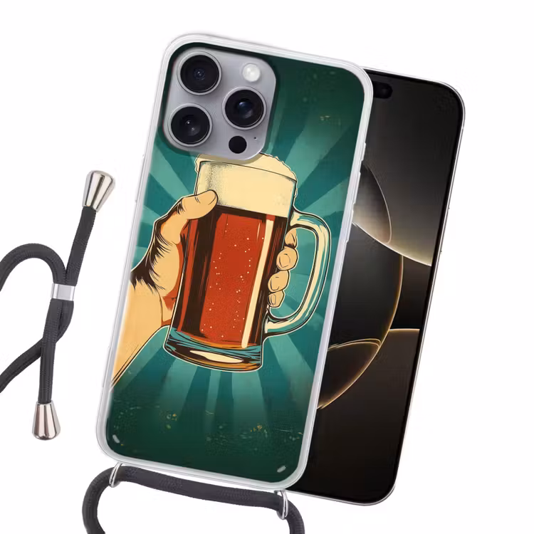 Bierglas - Schuim - Retro - Groen Hoesje iPhone 16 Pro Max met koord klein -sfeer1