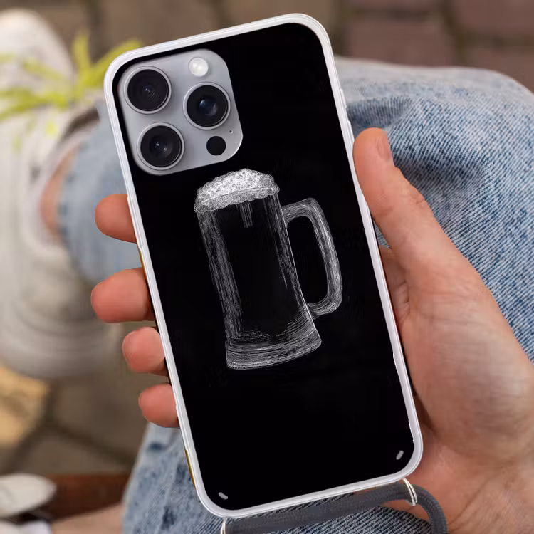 Bierpul - Schuim - Krijttekening Hoesje iPhone 16 Pro Max met koord klein -sfeer3