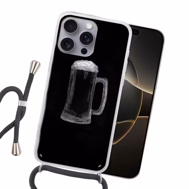 Bierpul - Schuim - Krijttekening Hoesje iPhone 16 Pro Max met koord klein -sfeer1