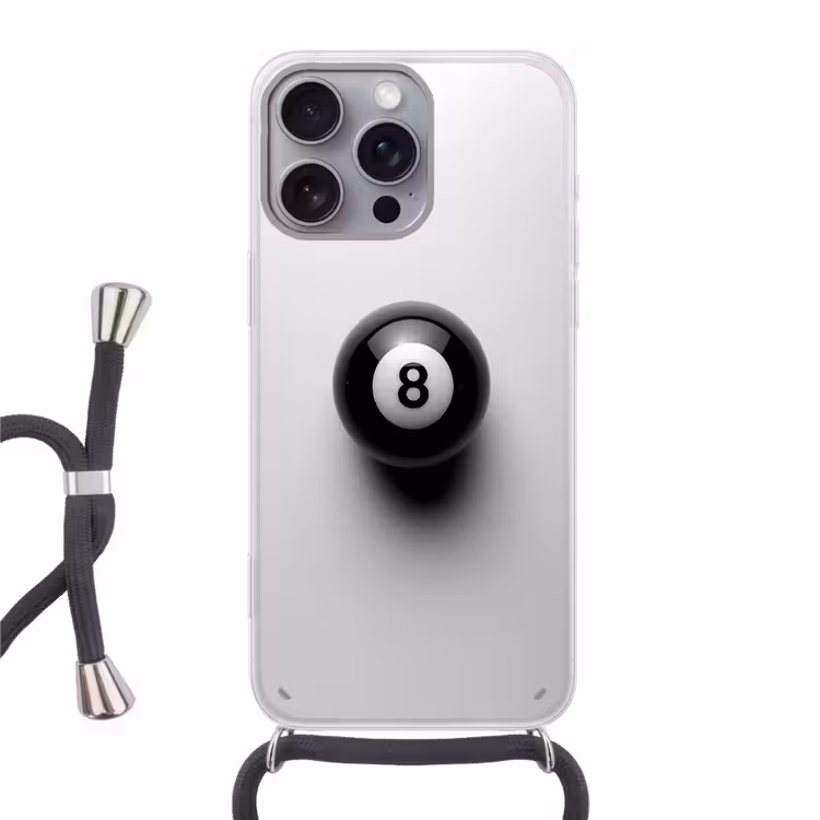 Biljartbal - Getal - Acht - Wit Hoesje iPhone 16 Pro Max met koord klein -3d
