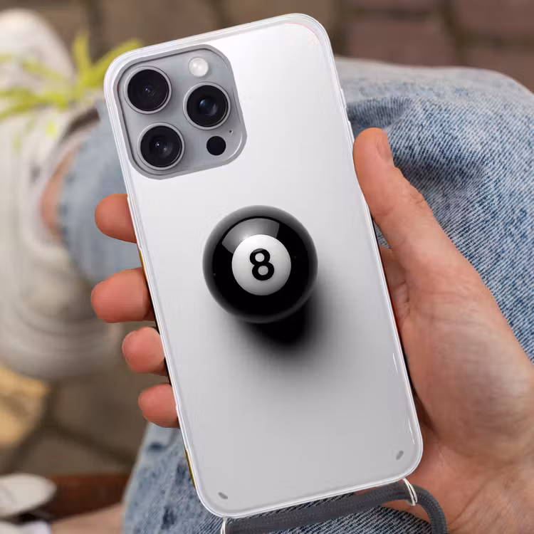 Biljartbal - Getal - Acht - Wit Hoesje iPhone 16 Pro Max met koord klein -sfeer3
