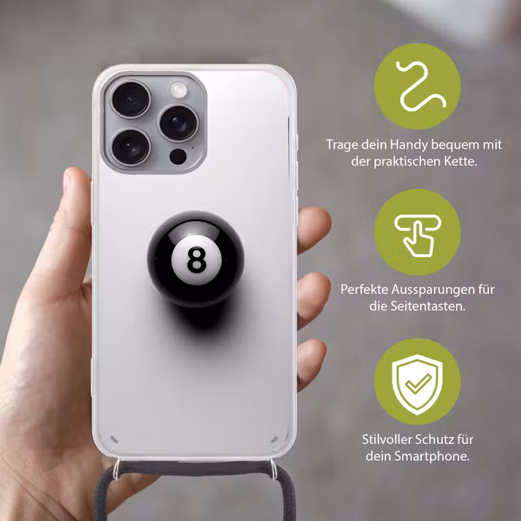 Biljartbal - Getal - Acht - Wit Hoesje iPhone 16 Pro Max met koord klein -sfeer2_DE