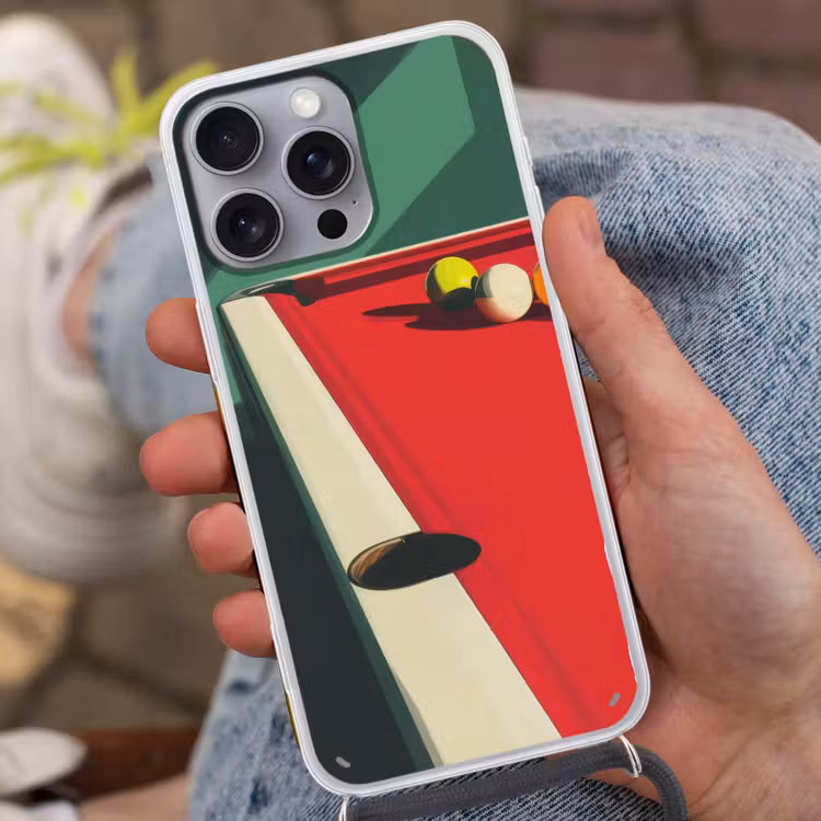 Biljarttafel - Ballen - Rood - Schaduw Hoesje iPhone 16 Pro Max met koord klein -sfeer3