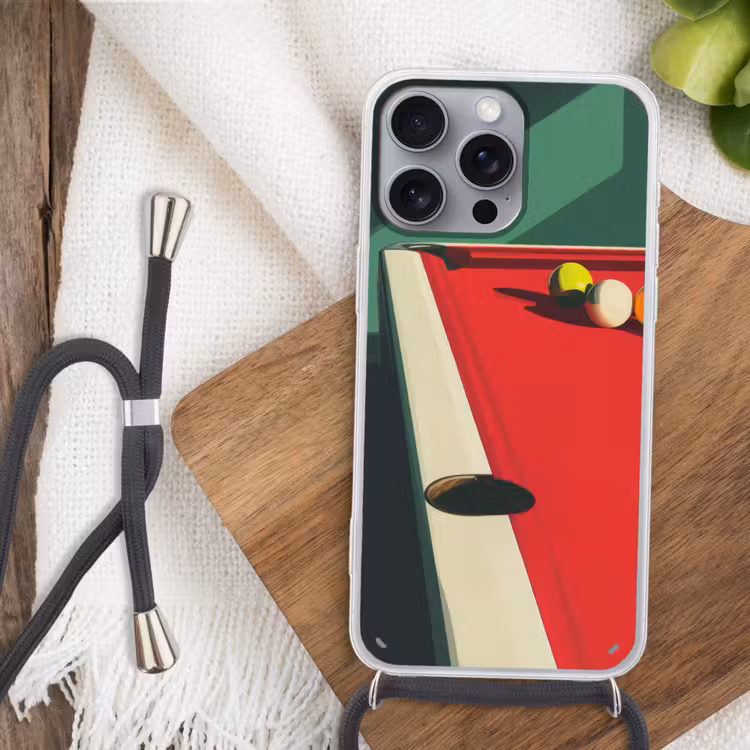 Biljarttafel - Ballen - Rood - Schaduw Hoesje iPhone 16 Pro Max met koord klein -sfeer4