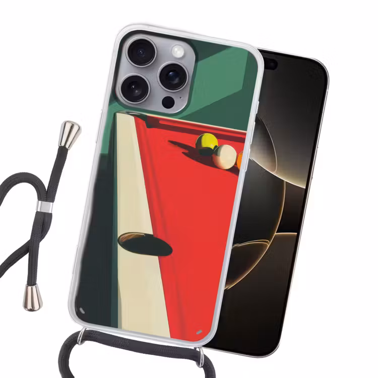 Biljarttafel - Ballen - Rood - Schaduw Hoesje iPhone 16 Pro Max met koord klein -sfeer1