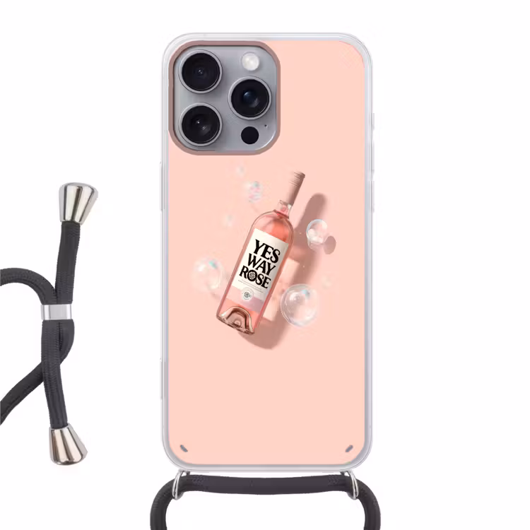 Bubbels - Rosé - Roze Hoesje iPhone 16 Pro Max met koord klein -3d