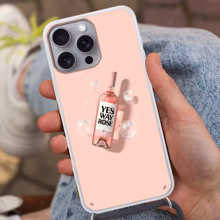 Bubbels - Rosé - Roze Hoesje iPhone 16 Pro Max met koord klein -sfeer3
