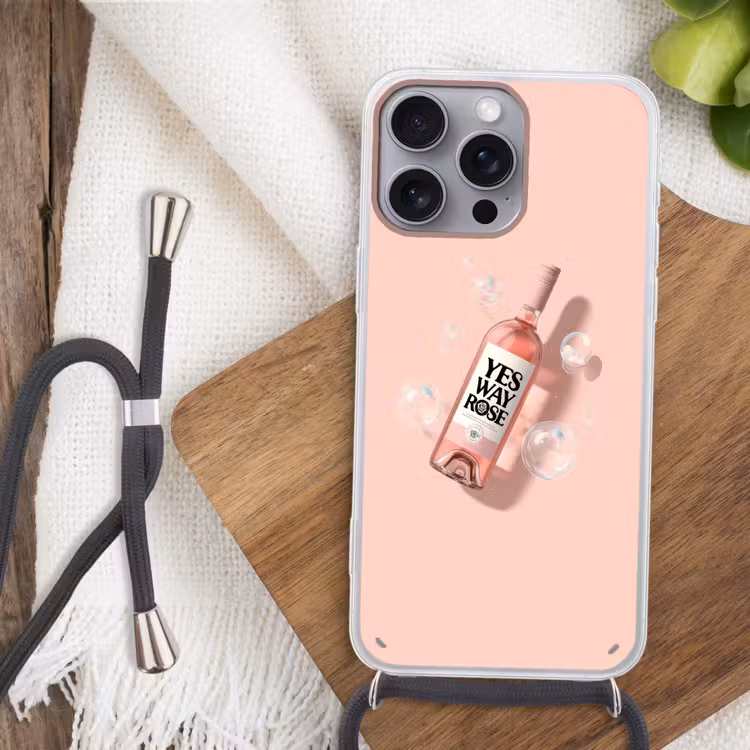 Bubbels - Rosé - Roze Hoesje iPhone 16 Pro Max met koord klein -sfeer4