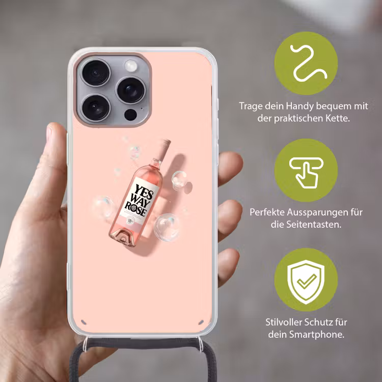 Bubbels - Rosé - Roze Hoesje iPhone 16 Pro Max met koord klein -sfeer2_DE