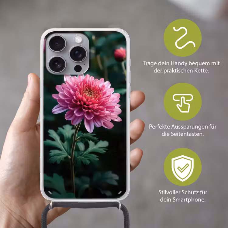 Blad - Chrysant - Roze - Schaduw Hoesje iPhone 16 Pro Max met koord klein -sfeer2_DE