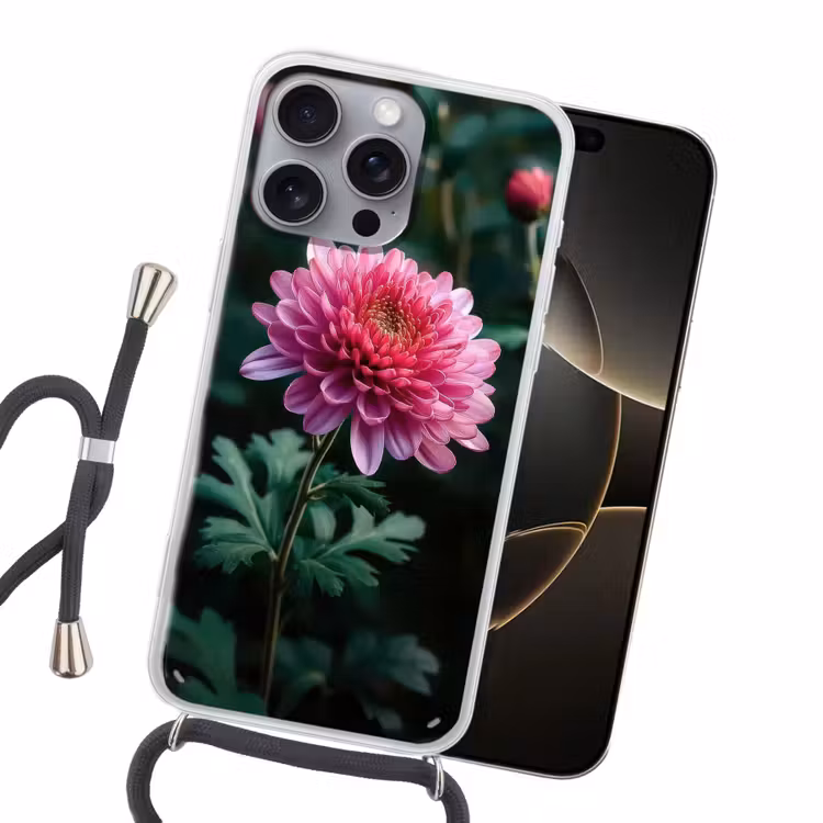 Blad - Chrysant - Roze - Schaduw Hoesje iPhone 16 Pro Max met koord klein -sfeer1