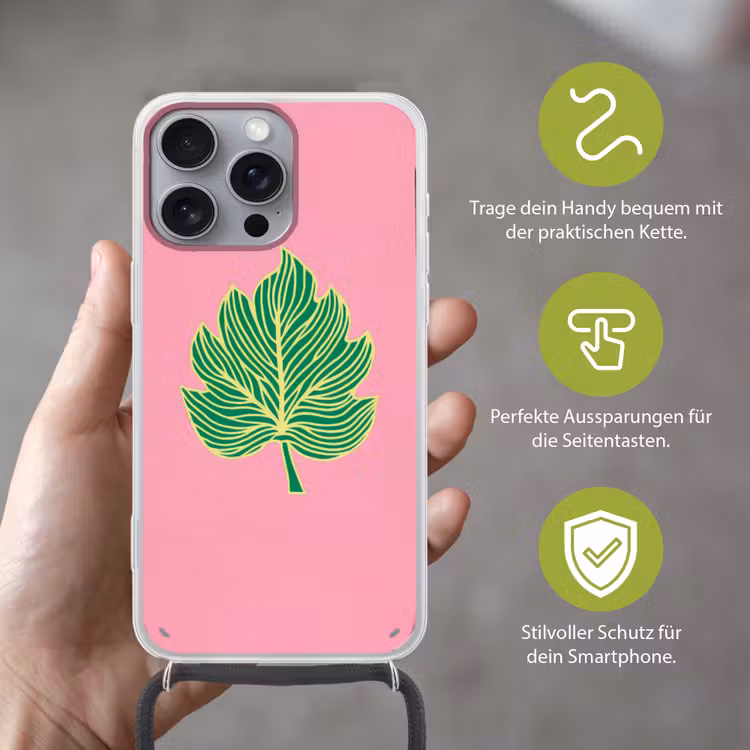 Blad - Groen - Illustratie - Minimalistisch Hoesje iPhone 16 Pro Max met koord klein -sfeer2_DE