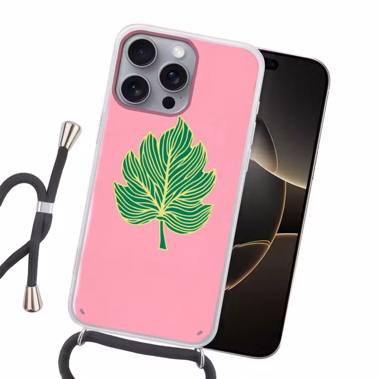 Blad - Groen - Illustratie - Minimalistisch Hoesje iPhone 16 Pro Max met koord klein -sfeer1