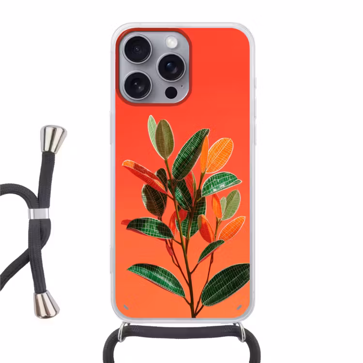 Bladeren - Nerven - Oranje - Structuur Hoesje iPhone 16 Pro Max met koord klein -3d