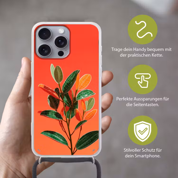 Bladeren - Nerven - Oranje - Structuur Hoesje iPhone 16 Pro Max met koord klein -sfeer2_DE
