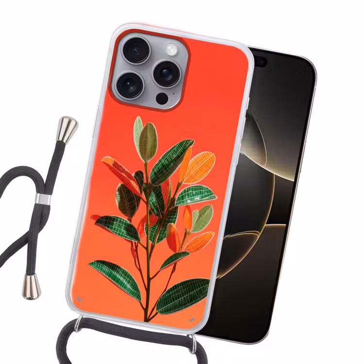 Bladeren - Nerven - Oranje - Structuur Hoesje iPhone 16 Pro Max met koord klein -sfeer1
