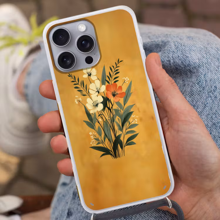 Bladeren - Boeket - Bloemen - Geel Hoesje iPhone 16 Pro Max met koord klein -sfeer3