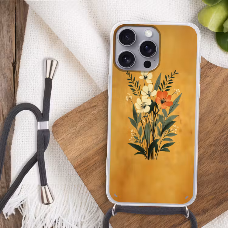 Bladeren - Boeket - Bloemen - Geel Hoesje iPhone 16 Pro Max met koord klein -sfeer4