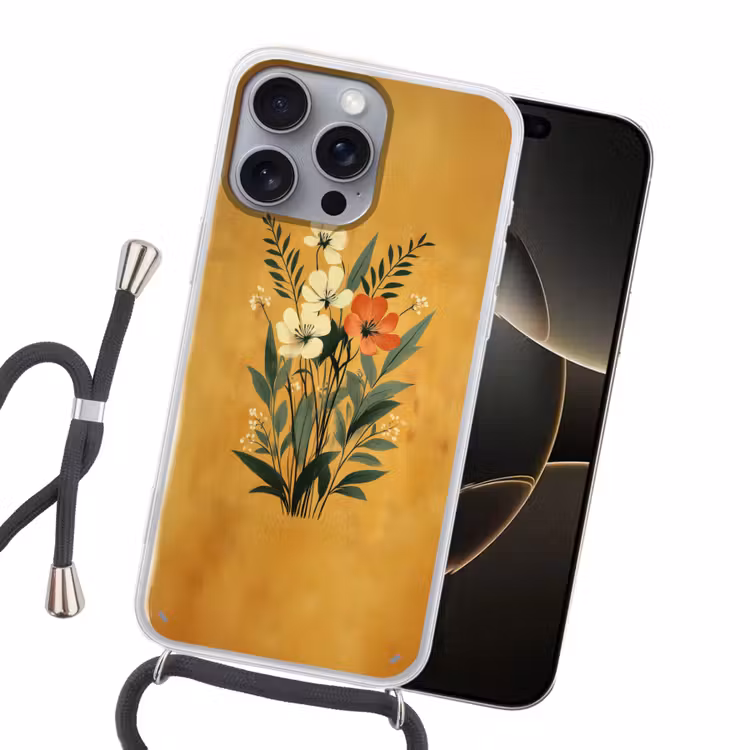 Bladeren - Boeket - Bloemen - Geel Hoesje iPhone 16 Pro Max met koord klein -sfeer1